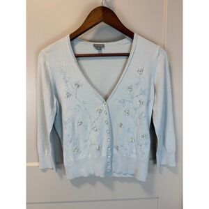 Ann Taylor Pastel Blue Embroidered Beaded Fairy Cardigan Size Medium